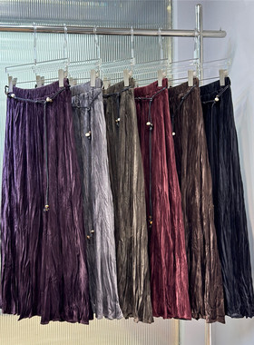 2025秋季丝绒扭折A字裙半身裙质感中长裙高腰时尚韩版显瘦质感940