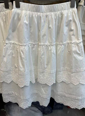 2026春季双层中裙棉质A字裙潮流时尚百搭裙子松紧腰高腰欧货0199