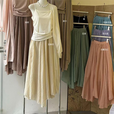 2024春季彩色半身裙中长裙欧货