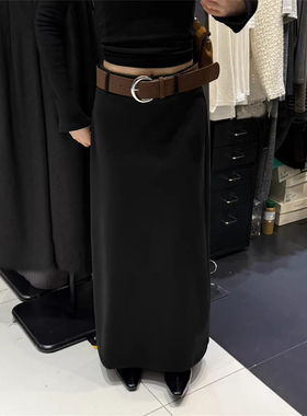 2025秋宽皮带毛呢A字裙时尚百搭中长裙高腰欧货裙子潮流韩版0010