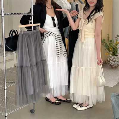 2025春纱拼接2层A字裙
