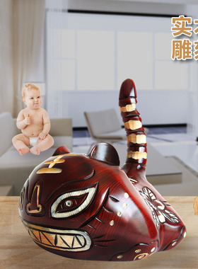 木头老虎可爱风存钱罐家居摆设