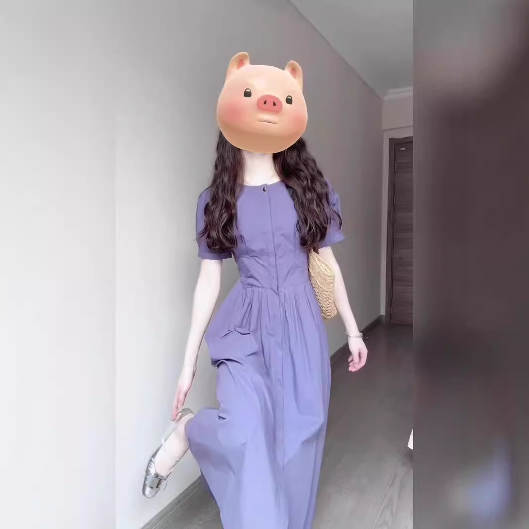 今年流行爆款裙子高端精致高级感超好看简单大方紫色衬衫连衣裙