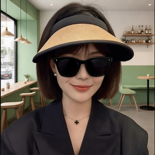 发夹式草编空顶防晒遮阳帽子女款2026新款韩版时尚户外发箍太阳帽