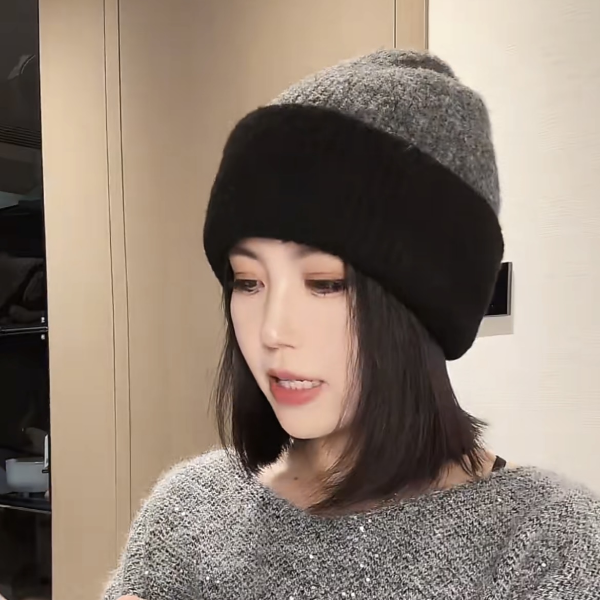 韩版针织毛线堆堆帽子女款2025新款拼色秋冬季保暖百搭护耳冷帽男