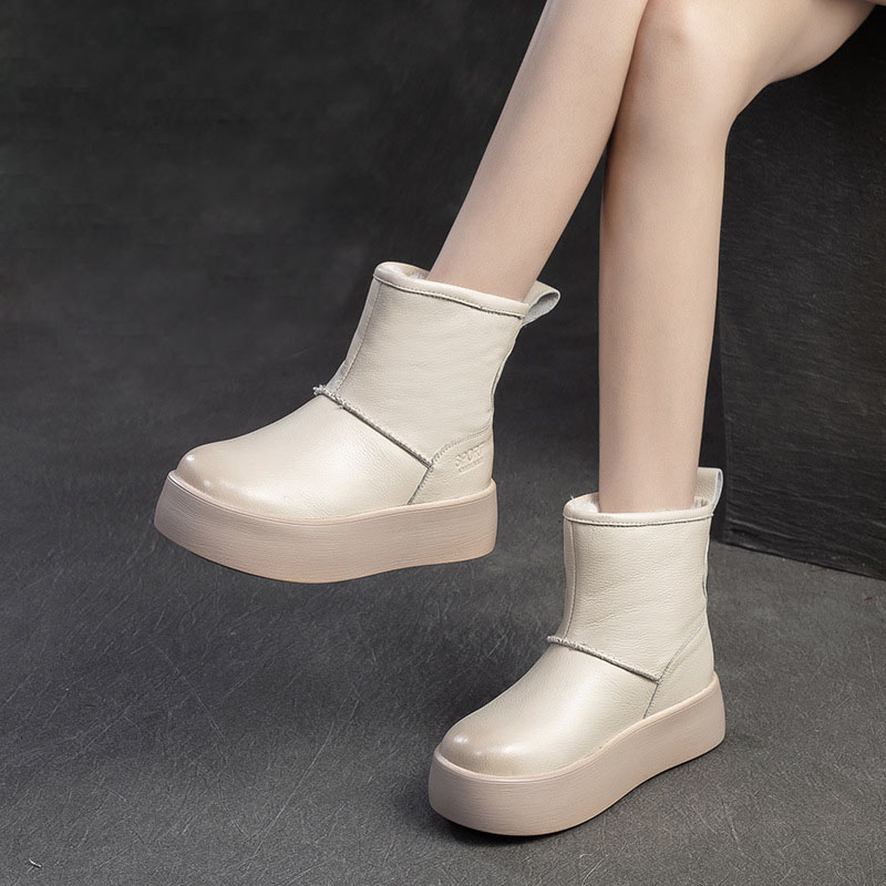 真皮厚底防滑白色保暖雪地靴女