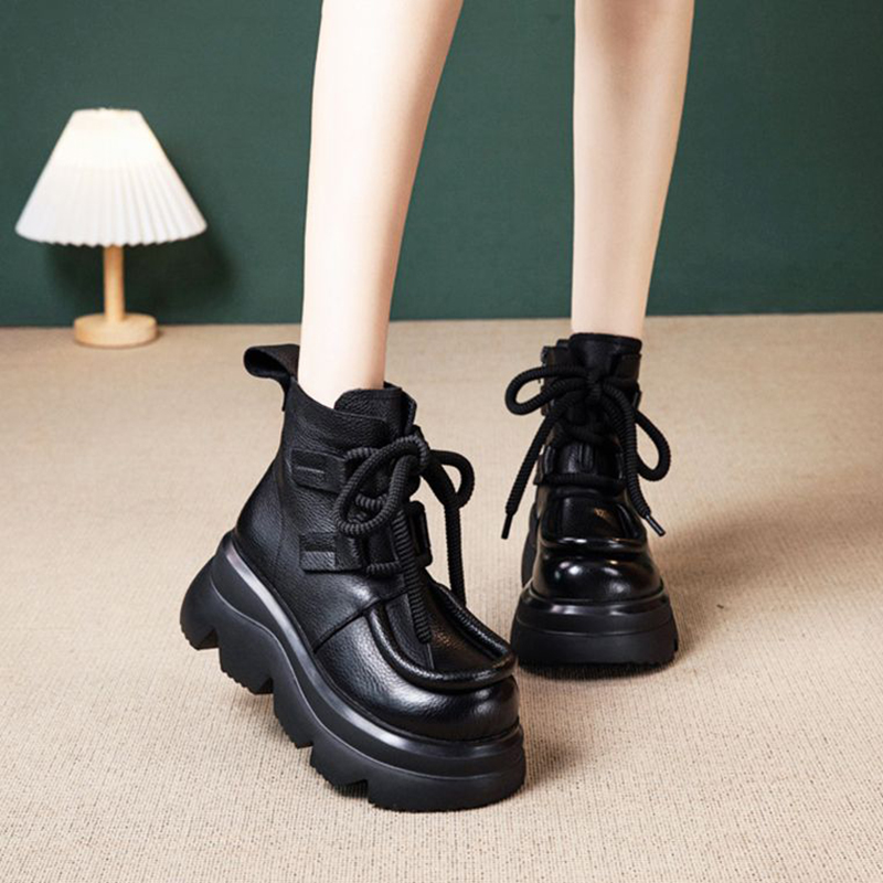 真皮厚底增高7CM加绒马丁靴女