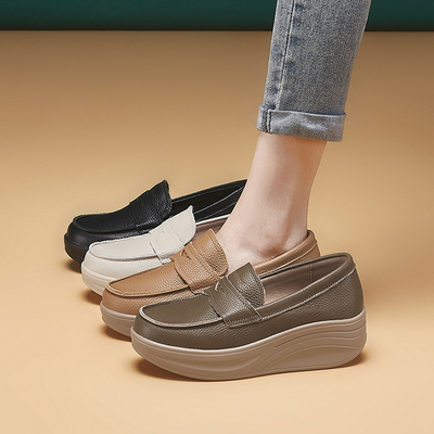 真皮厚底单鞋女复古时尚乐福鞋