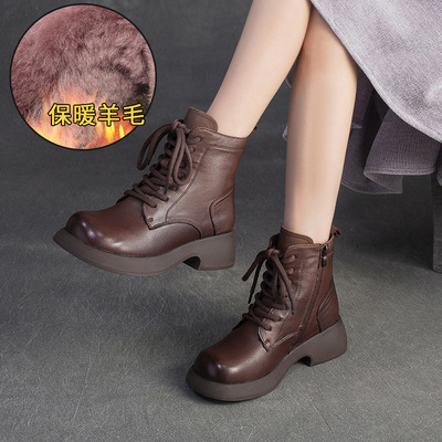 真皮软底加厚保暖羊毛马丁靴女