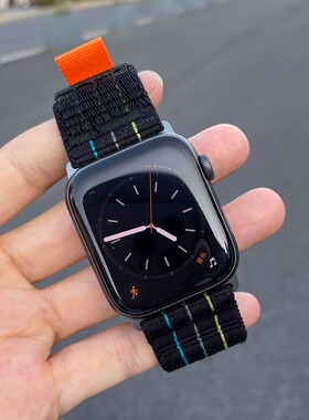 尼龙回环适用苹果手表S10表带iwatch987654秋冬毛绒魔术贴高级