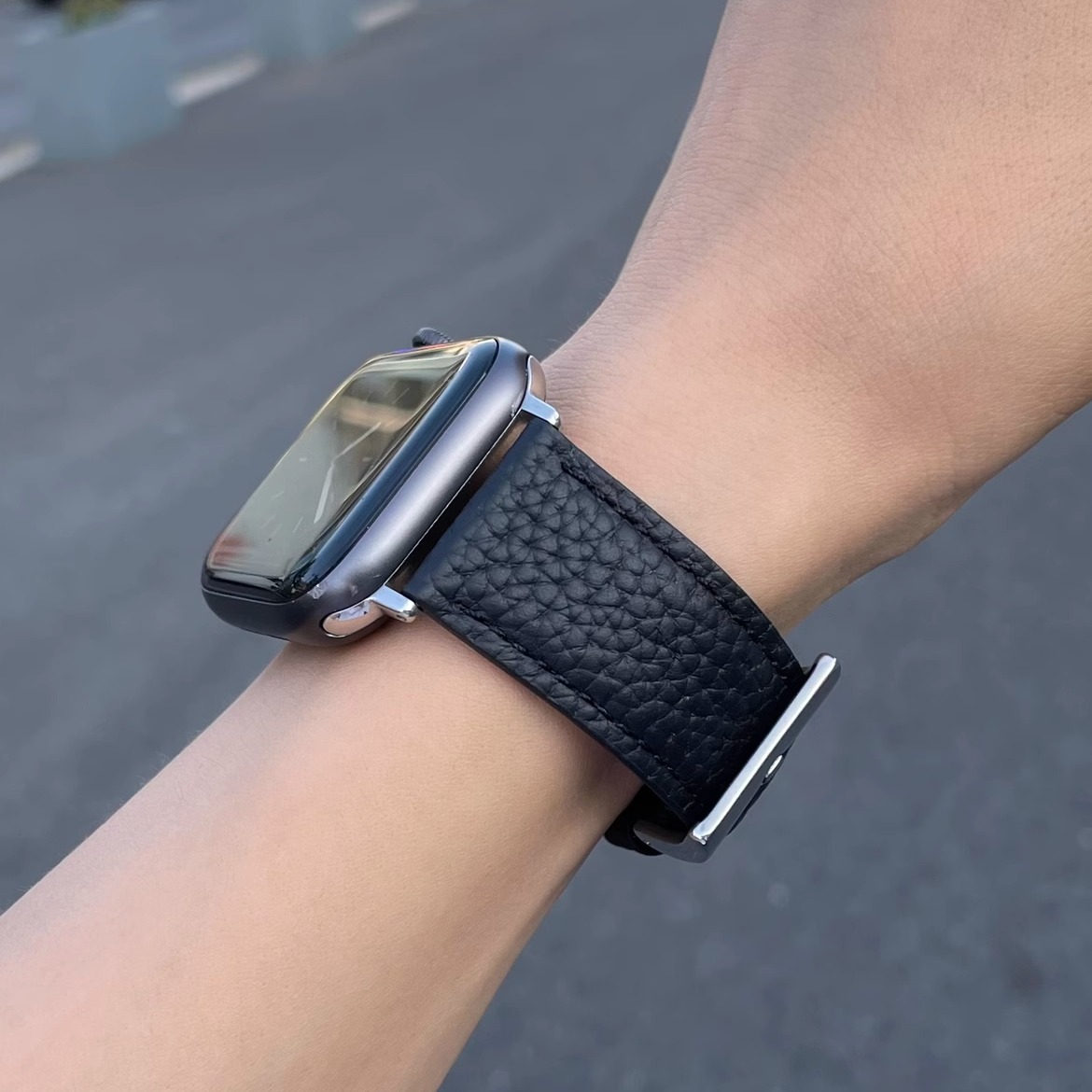 真皮荔枝纹适用苹果手表AppleWatchS10表带s987654简约质感男女款