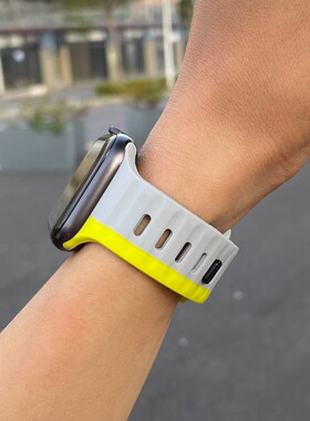 新款荧光绿适用ApplewatchS10表带苹果iwatch硅胶s987654se2运动