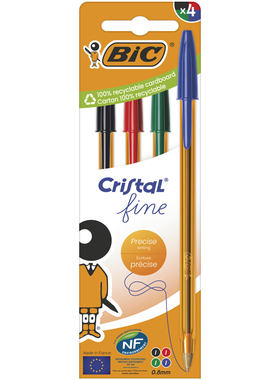 满10支包邮法国BIC比克Cristal Fine水晶黄色透明笔杆圆珠笔0.8mm