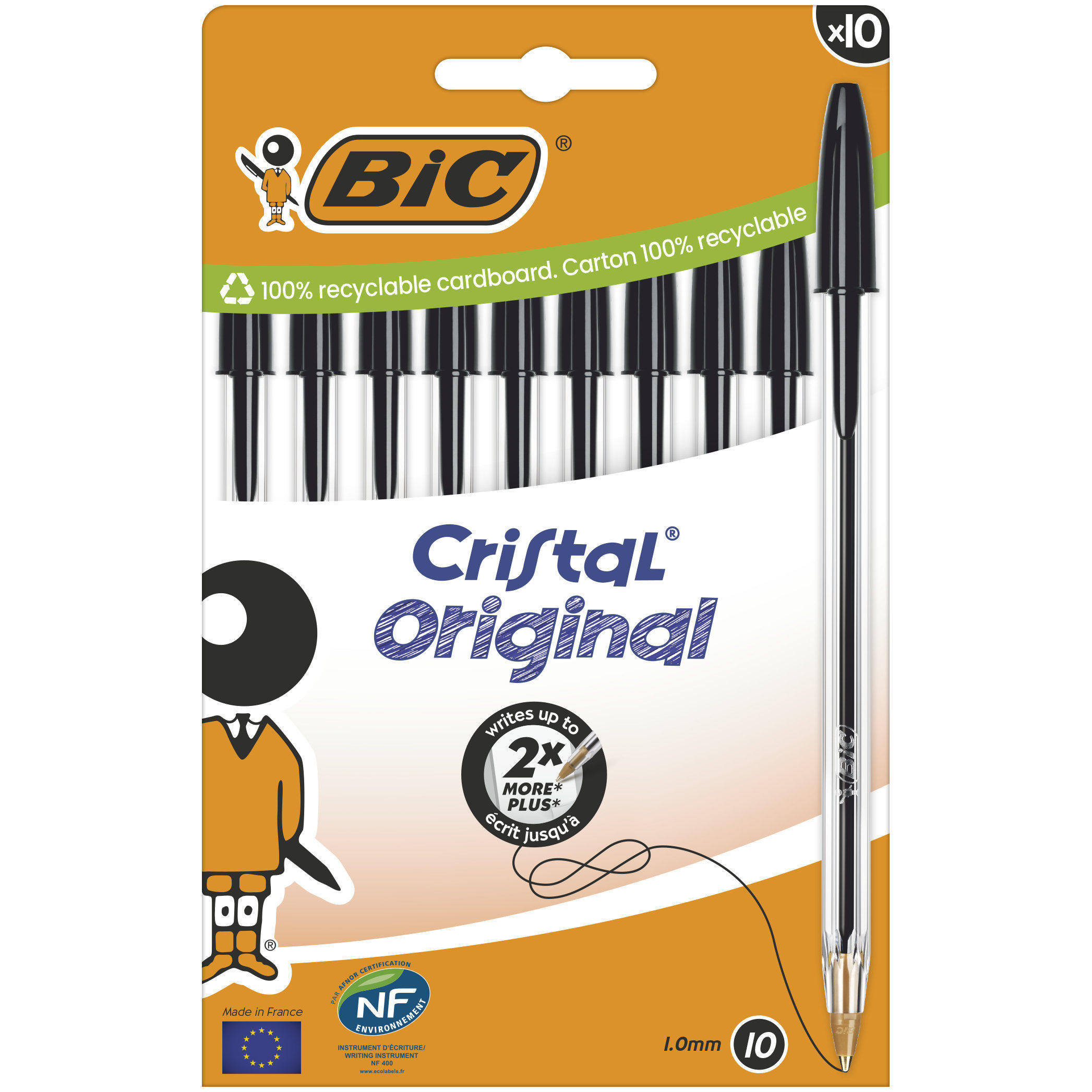 满10支包邮BIC比克Cristal Bold水晶黑蓝红色圆珠笔0.8 1.0 1.6mm