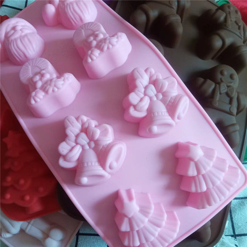 圣诞树 姜人雪花硅胶烘焙模 DIY巧克力板模具 儿童玩圣诞涂色考古