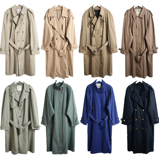 美产古着vintage复古大衣双排扣外套伦敦fog雾斜纹棉战壕风衣L27