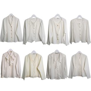 日制古着vintage复古纯色大翻领衬衫 掐腰上衣012 孤品尖货港风修身