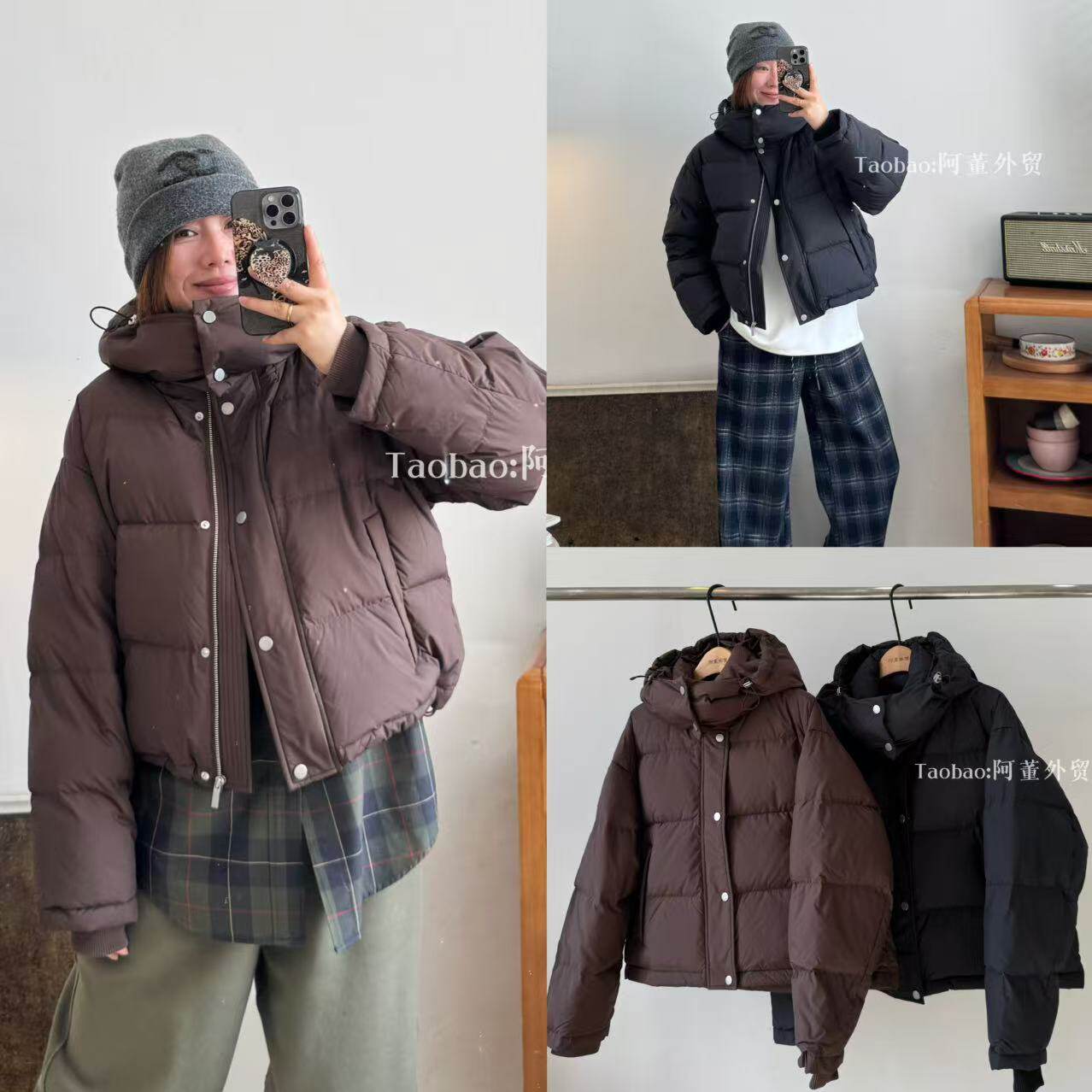 宽松舒适白鸭绒连帽羽绒服