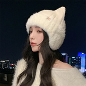 2025冬季 新款 可爱猫耳朵加绒护耳帽女户外休闲骑行保暖套头帽百搭