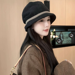 秋季新款复古百搭显脸小渔夫帽子女灯芯绒休闲百搭保暖防风堆堆帽