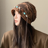 早秋新款 无檐冷帽潮 民族风波西米亚扎染包头帽女户外旅游休闲时尚