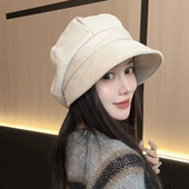 秋冬款 三合一帽型显脸小渔夫帽大头围高级感麂皮绒八角帽休闲百搭