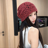 手工编织包头帽子女春夏薄款 镂空复古文艺百搭针织时髦堆堆帽休闲