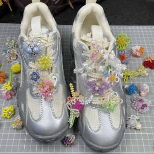 适配阿甘鞋德训鞋波鞋芭蕾风蝴蝶结装饰串珠水晶花朵百搭鞋带扣