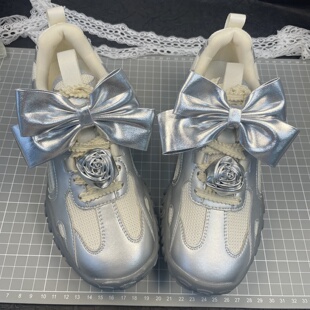 新款韩版银色阿甘鞋德训波鞋百搭蝴蝶结鞋带扣装饰配件芭蕾风配饰