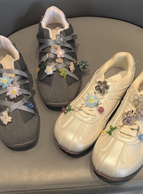 韩版少女心芭蕾风花朵鞋带扣鞋花