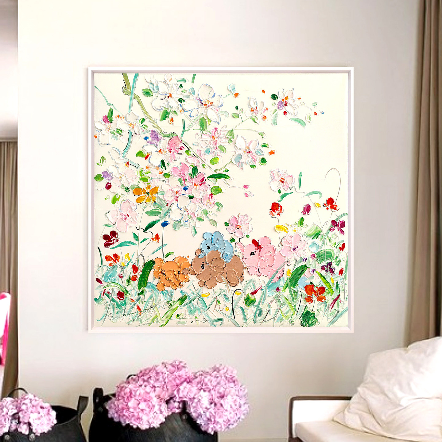 花涧乐园奶油风手绘油画