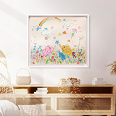 彩虹快出来 郁金香花卉小象纯手绘现代简约轻奢高级感肌理儿童房