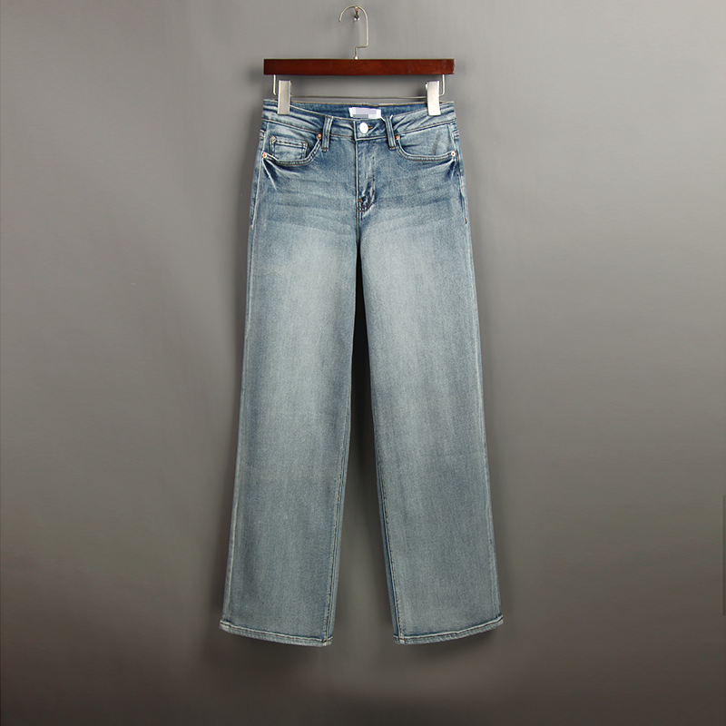 春季新款脏蓝色直筒牛仔裤女