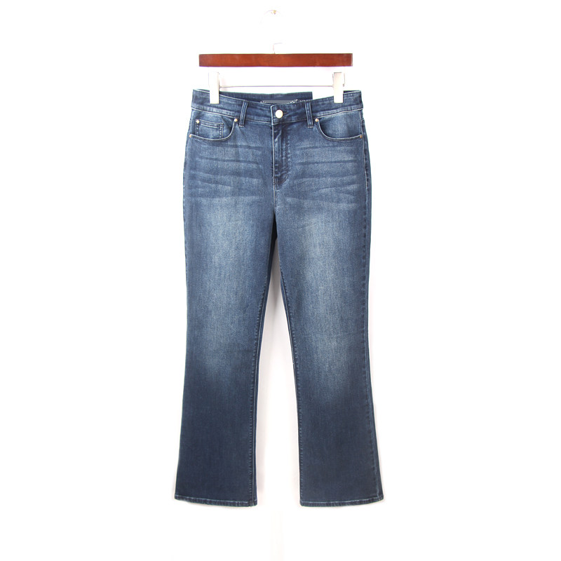 2024新款深蓝色微喇叭裤女