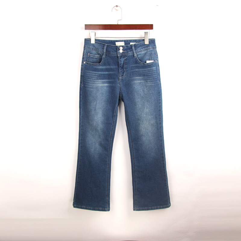 大码高腰喇叭牛仔裤女马蹄裤