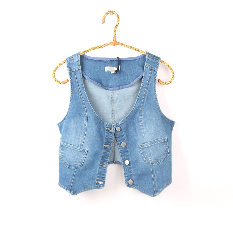 春夏新款时髦洋气百搭牛仔马甲女外单宽松短款小个子无袖外套坎肩