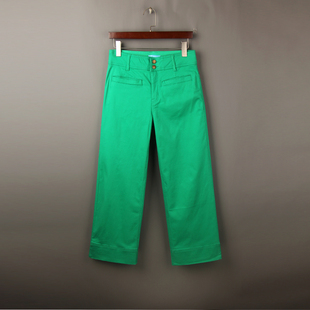 高腰弹力显瘦小个子直筒裤 春季 外单大码 女 款 糖果色9分阔腿牛仔裤