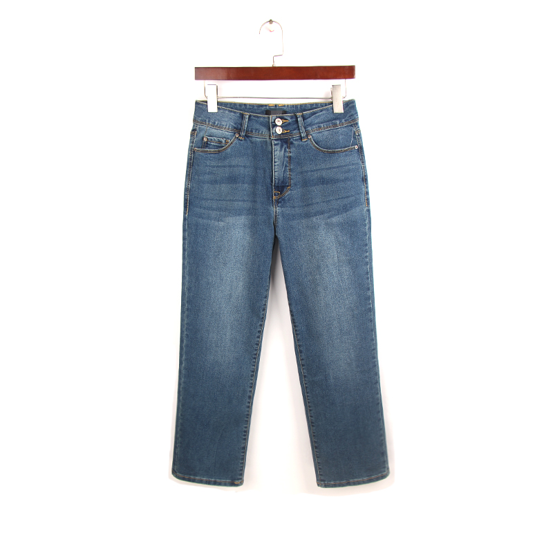 秋季新款深蓝色宽松直筒牛仔裤女