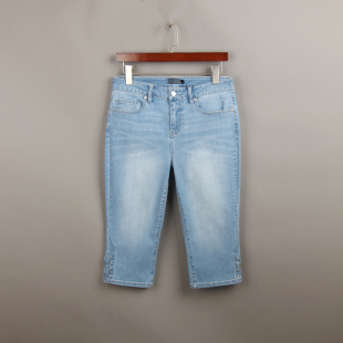 高腰弹力中裤 2025夏季 女外贸原单200斤大码 复古流苏7分牛仔裤 薄款