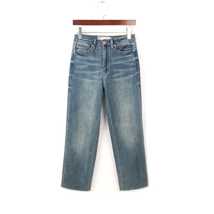 新款 小个子宽松显瘦弹力直筒裤 复古9分阔腿牛仔裤 外单大码 女 秋季