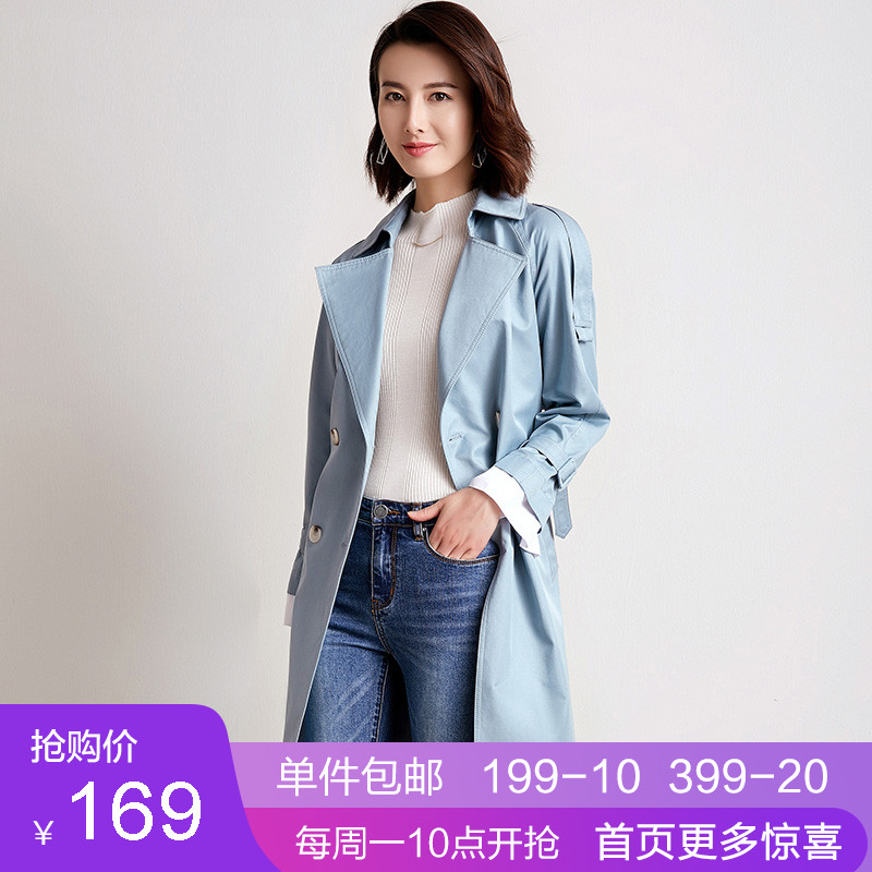 【清仓价169元】2019秋装新款外套女收腰气质系带拼接中长款风衣在类目 女装/女士精品, 风衣中 - 来自Buy2taobao.com提供专业的淘宝代购服务