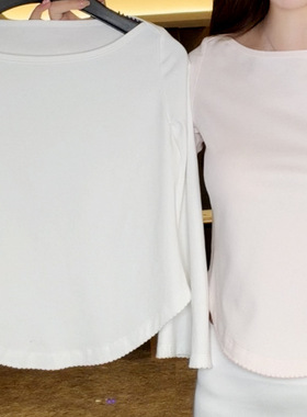 樊樊 早安「海狸风」扇贝花边绣花船领七分袖T恤4色实穿修身上衣