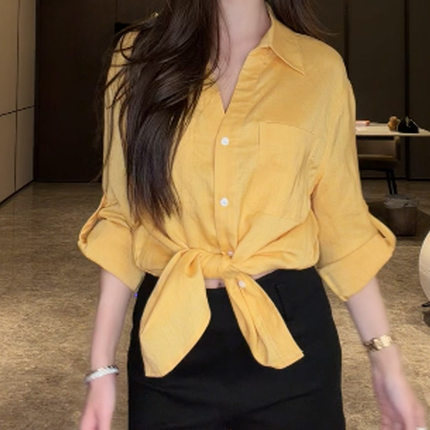 樊樊早安「softcore」莱赛尔亚麻防晒口袋衬衫+领口抽绳纯棉上衣