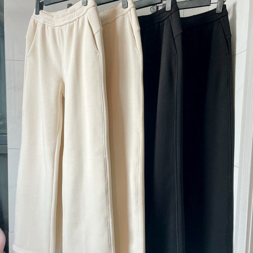 重垂感厚实直筒黑色休闲裤