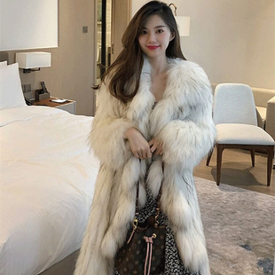 2025冬季新款仿貉子毛皮草外套女长款时尚年轻荷叶边狐狸毛毛大衣