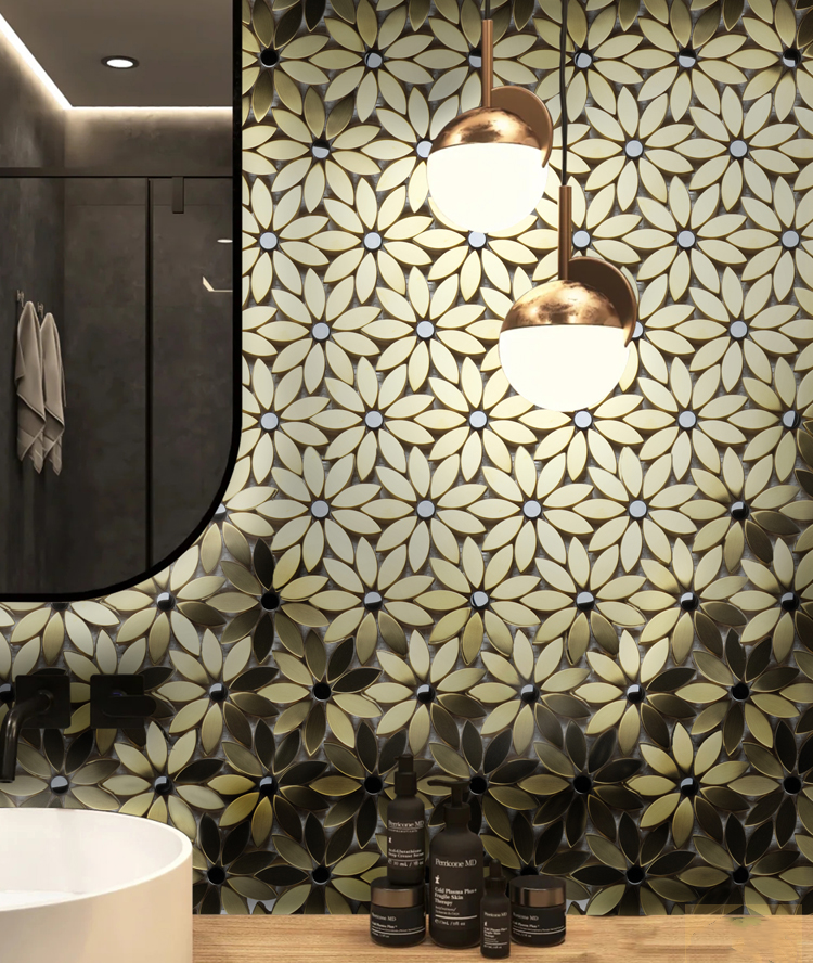 太阳花型拼花不锈钢马赛克瓷砖金属墙贴砖卫生间背景墙鞋柜墙砖