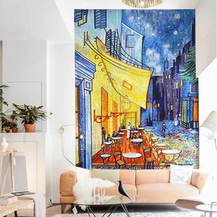 梵高油画星空下的咖啡馆玻璃马赛克精剪画玄关拼图电视背景墙瓷砖