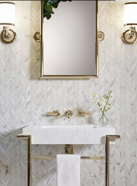 白色石材卡拉拉白大理石六角鱼骨马赛克瓷砖背景墙卫生间浴室墙贴