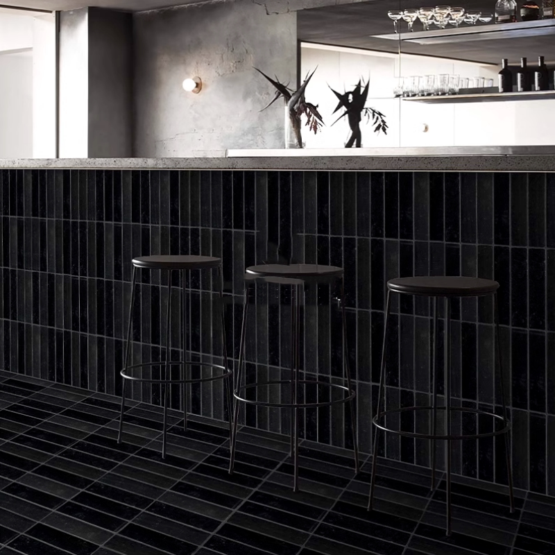 天然莱姆石砖侘寂民宿酒店庭院黑色复古质感背景墙砖长条防滑地砖