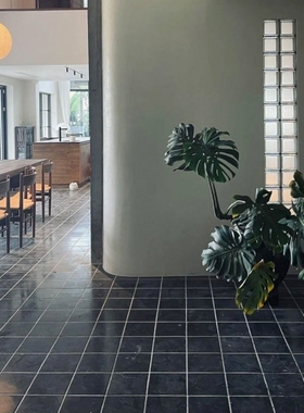 诧寂复古暗黑风黑色莱姆石瓷砖走廊院子露台民宿凹凸做旧地砖防滑